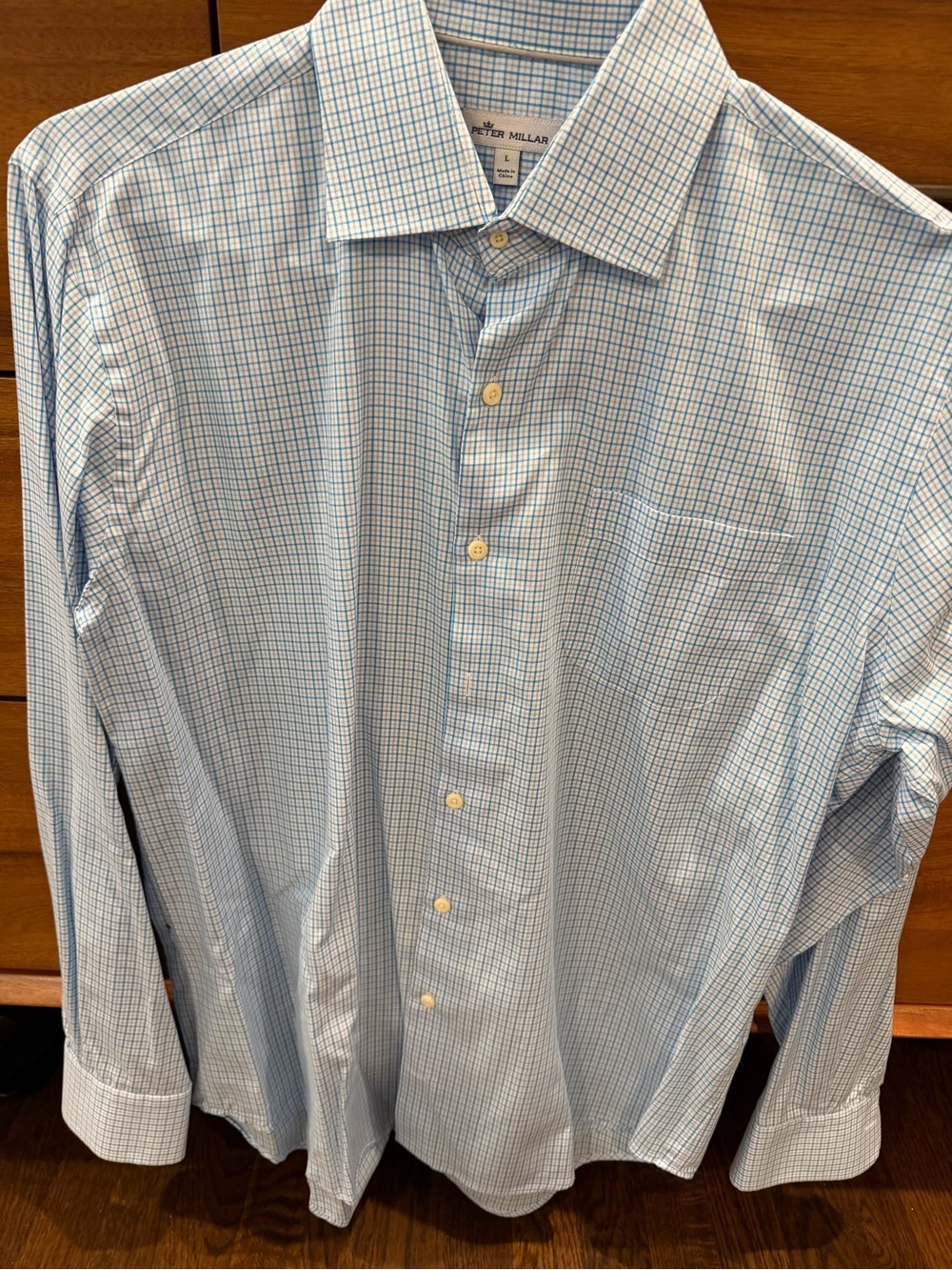 Peter Millar Blue and White Checked Dress Shirt